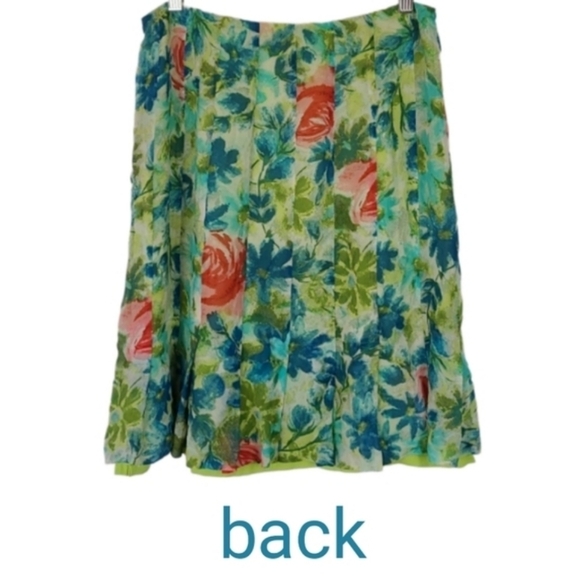 Silk Skirt Green Watercolor Floral - Picture 2 of 6